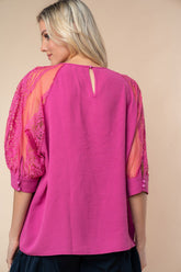 White Birch Lace Half Sleeve Blouse - Elegant Round Neck Top